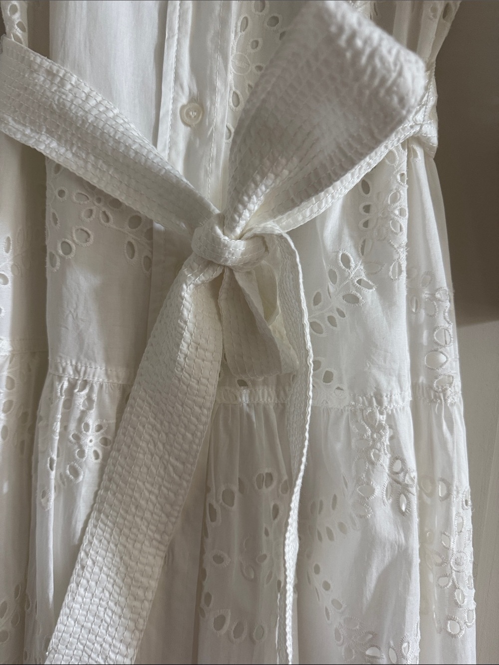 Zara White Eyelet Maxi Shirt Dress with Tie Waist - Picture 2 of 9